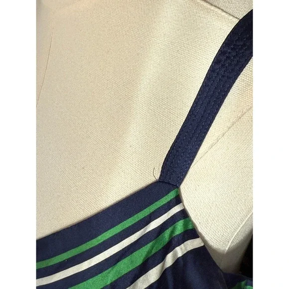 Guess Jeans Dress Womens Size 13 Blue Green White Stripe Sleeveless V Neck Silk - Picture 10 of 11